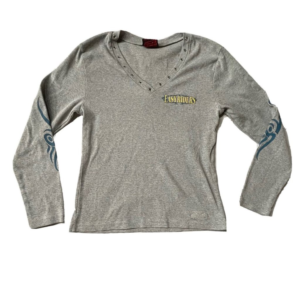 Y2K Southern Steel Women’s L Easyriders Gray Long Sleeve Lace Up T shirt